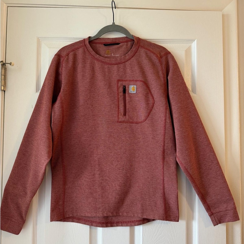 Carhartt Force Long Sleeve Shirt Men's Small Red Heather Zip Pocket Workwear Tee